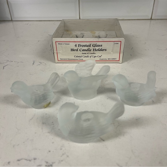 Vintage Set 4 Colonial Candle Cape Cod Small Frosted Glass Bird Candle Holders - Picture 2 of 16